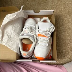 Jordan Kids White and Orange Sneakers